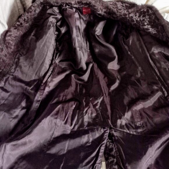 Olsen Europe Brown Jacquard Rabbit Fur Trim Coat - Picture 5 of 6